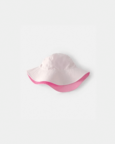 Sombrero de playa Carters reversible para niña, un lado rosa claro, el otro fucsia, listo para usar.