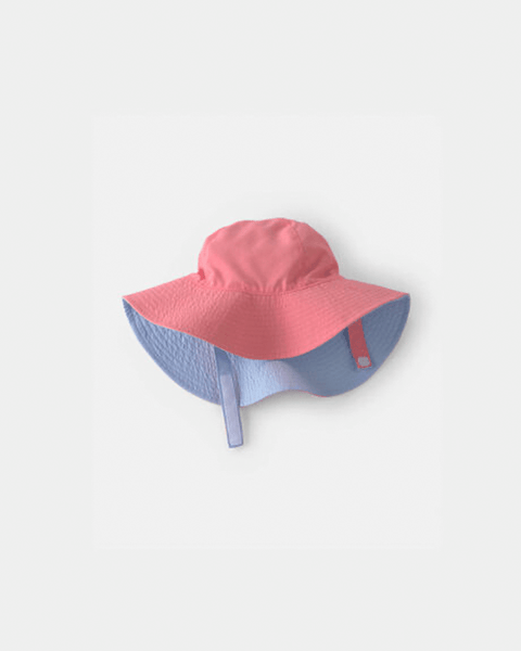 Sombrero de playa reversible Carter's coral y celeste con amarras para bebé niña.