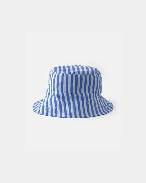 Sombrero reversible para niño, lado de rayas azules y blancas, ideal para el sol, talla 2-4T.