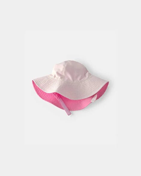 Sombrero de playa Carters reversible para niña, tonos rosa claro y fucsia, con amarre.