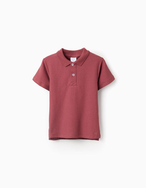 Polo de algodón Zippy marrón para niño, vista frontal completa sobre fondo blanco.