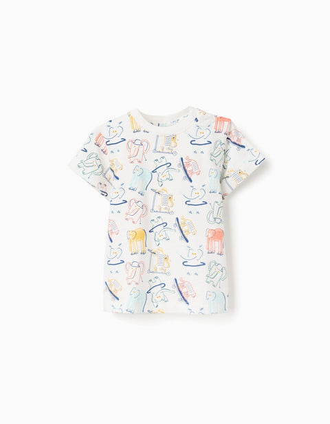 Camiseta Zippy de jersey para bebé, color beige claro, con estampado de elefantes juguetones en
