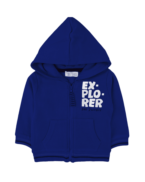 Sudadero Explorer azul Baby bol para niño, con capucha, zipper y bolsillo frontal, 100% algodón.