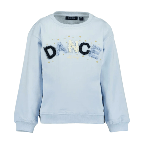 Sudadero celeste Blue Seven para niña con diseño 'Dance' texturizado y detalles dorados.