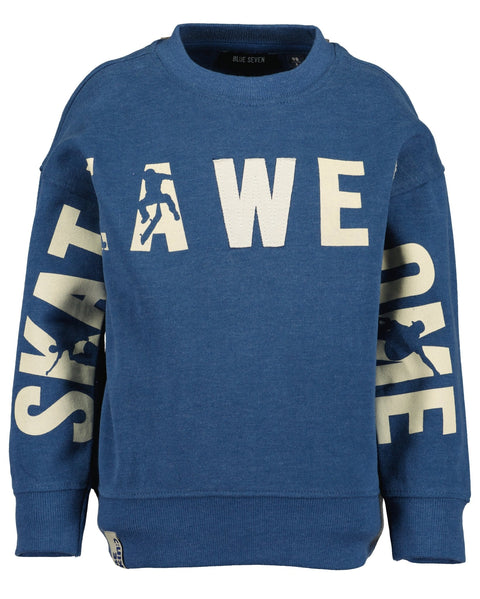 Sudadero niño Blue Seven azul, estampado SKATE AWESOME en pecho y mangas. Moda infantil cómoda.