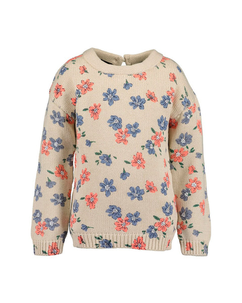 Sudadero beige para niña con estampado floral azul y coral de Blue Seven. Ideal para el frío.