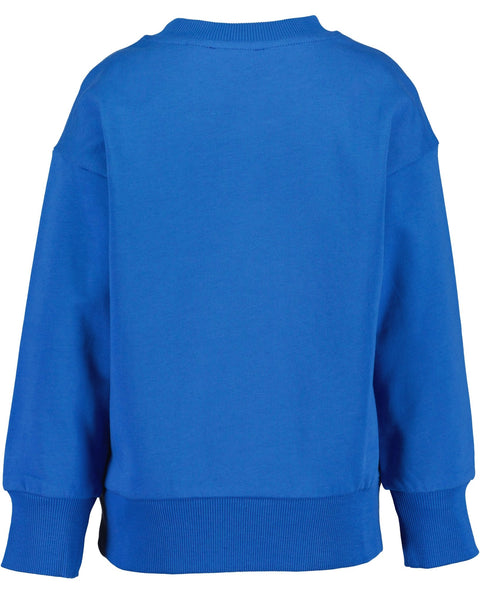 Sudadero Blue Seven color azul liso para niño, vista trasera, cuello redondo y puños elásticos.