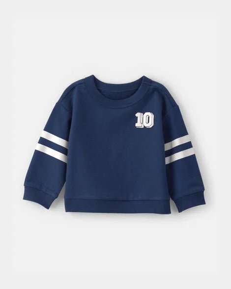 Sudadero Carter's French Terry para niño, azul marino con rayas blancas y el número 10.