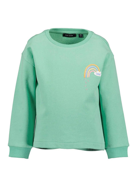 Sudadero de fleece para niña Blue Seven en verde menta con un pequeño arcoíris y la palabra 'hello'