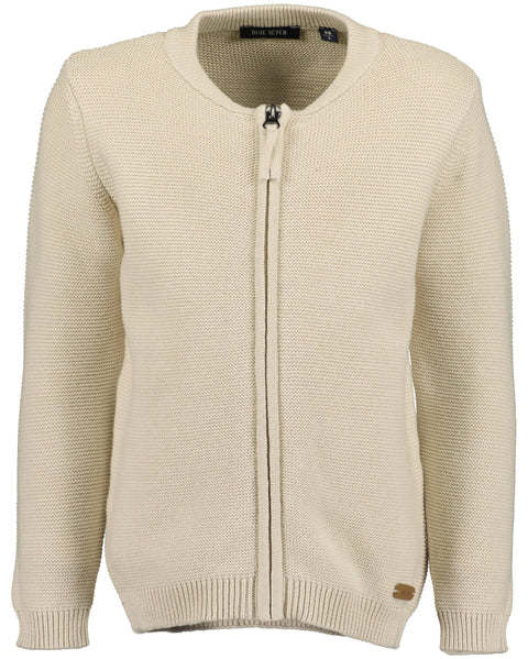 Suéter Blue Seven beige para niño con zipper, textura suave, ideal para clima de Guatemala.