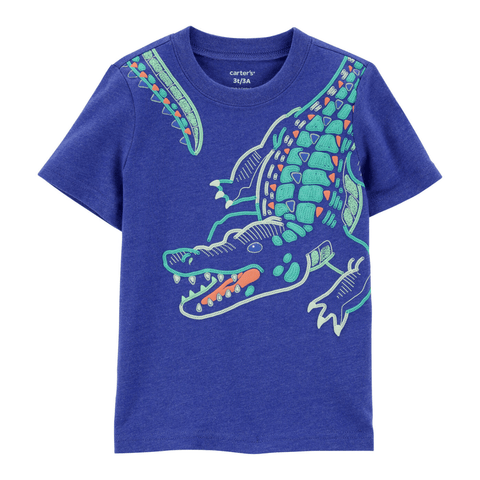 T-shirt Carter's de niño azul con vibrante diseño de cocodrilo y manga corta.
