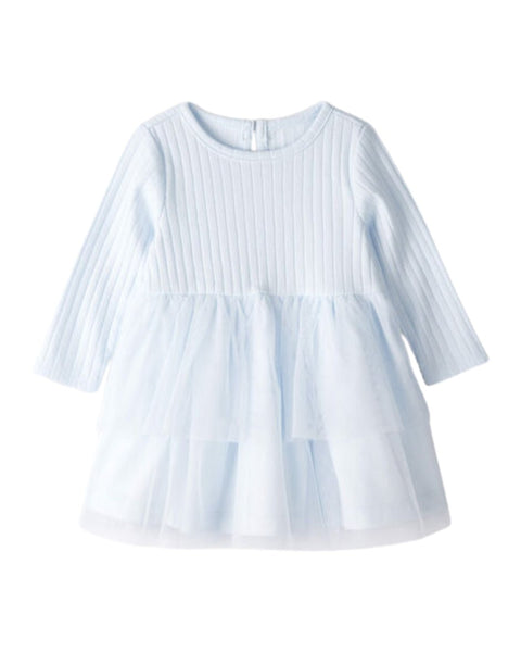 Vestido Carters celeste manga larga para niña, top de jersey acanalado y falda de tul de 24 meses