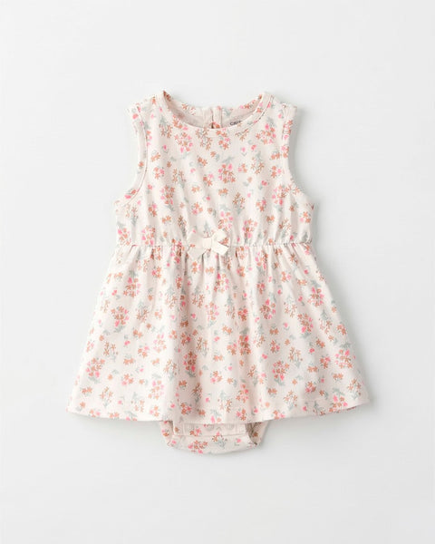 Vestido floreado Carter's para bebé niña, con calzoncito y lazo en la cintura, ideal para el verano.