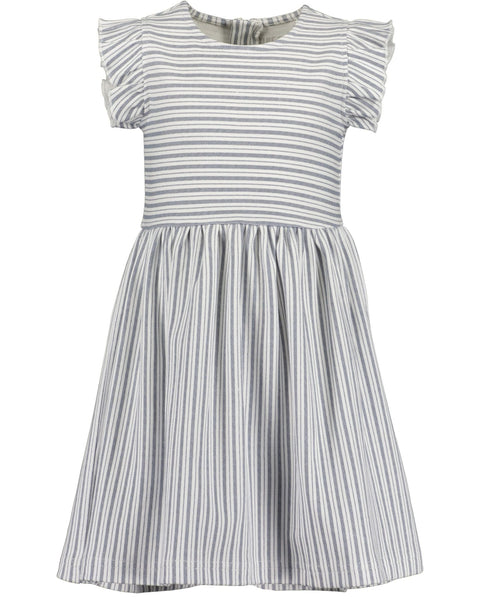 Vestido de niña Blue Seven de interlock, rayas grises y blancas, manga corta con volantes para un