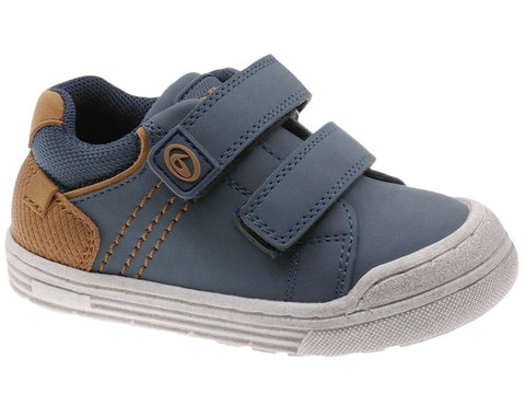 Tenis Beppi azules y café para niño con velcro, suela antideslizante. Ideales para primeros pasos.