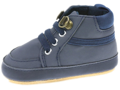 Botín Beppi azul de tela para niño, con velcro, cintas y suela suave antideslizante.