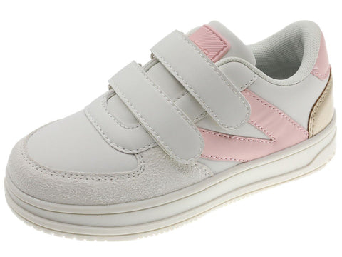 Zapatos casuales niña Beppi, blanco y rosado con velcro. Ideales para el día a día.