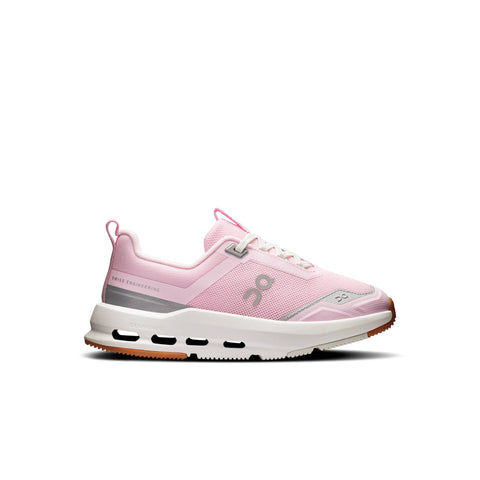 Zapatos deportivos On Cloudnova Kids rosa, vista lateral para niños, estilo moderno.