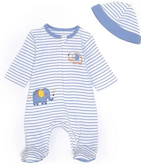 Little Me Pijama con pies estampado elefante con gorra niño