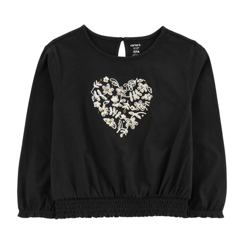 Carters Blusa manga larga estampado corazón gris niña