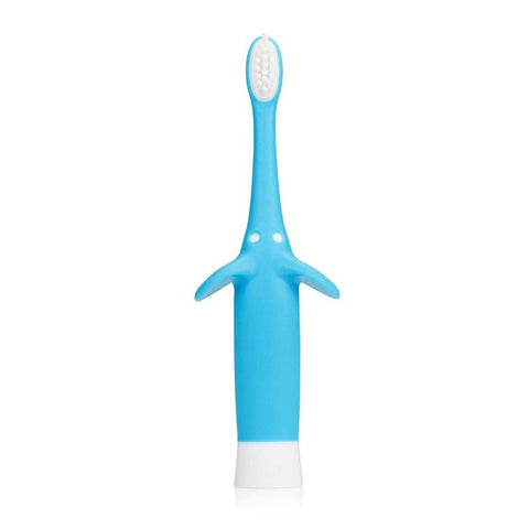 Cepillo de dientes infantil Dr. Browns, color celeste, forma de elefante para encías sensibles.