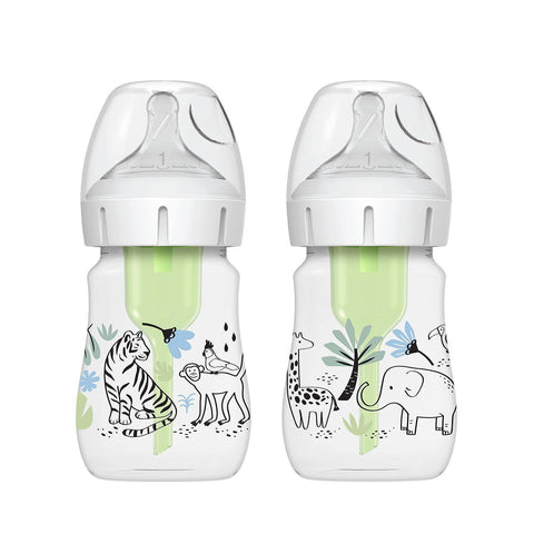 Biberones Dr. Brown's Options+ 5oz, paquete de 2, con ilustraciones de animales de la jungla.