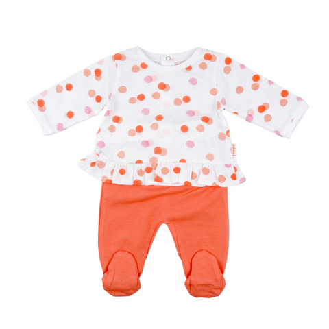 Conjunto Baby Bol pantalon con pies y blusa manga larga  naranja niña