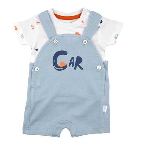 Conjunto Baby Bol de overol corto y t-shirt manga corta celeste niño