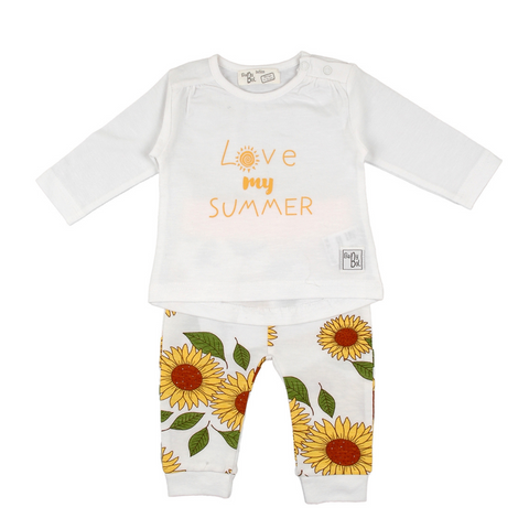 Conjunto Babybol leggins blusa manga larga floral blanco niña