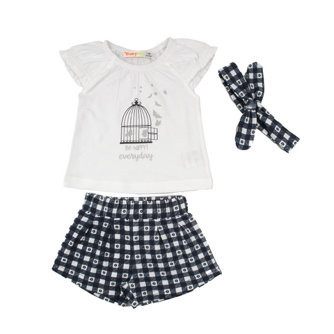 Conjunto Baby Bol short blusa manga corta y accesorio cabello blanco niña