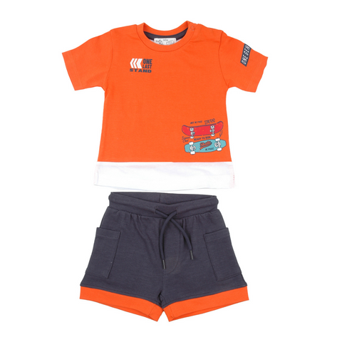 Conjunto short y T-shirt manga corta naranja niño