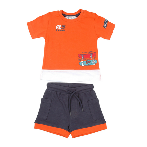 Conjunto Baby Bol short y T-shirt manga corta naranja niño