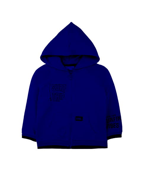 Sudadero Baby Bol con capucha, bolsas y zipper al frente con diseño de algodón color azul para niño