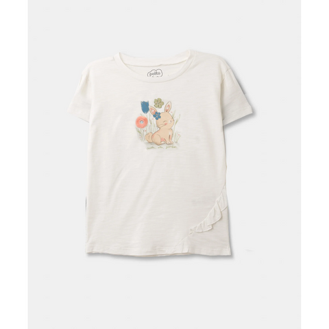 Blusa Polito manga corta con vuelo estampado floral blanca niña