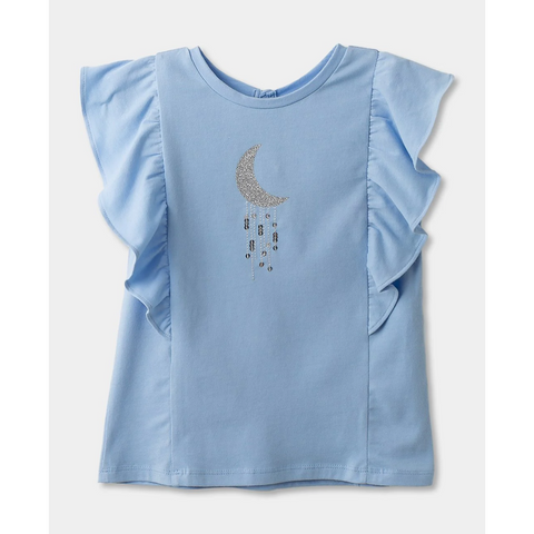 Blusa Polito manga corta con vuelo estampado luna celeste niña