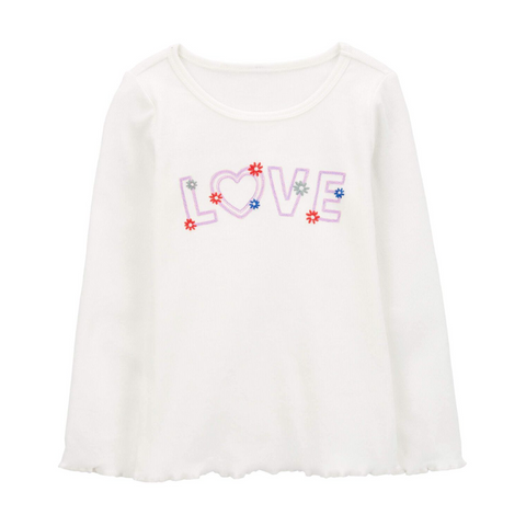 Blusa Carters manga larga estampado Love blanca niña