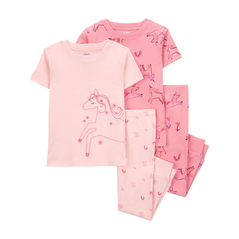 Conjunto Pijama Carters 2 pantalones y 2 blusas manga corta unicornio rosado niña