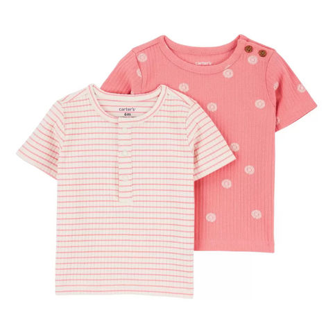 Paquete de 2 t-shirt Carters rayada y con puntos salmón niña