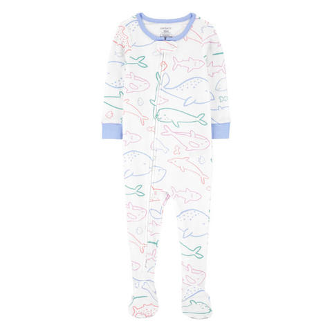 Pijama Carters con pies y zipper estampado ballenas blanca niña