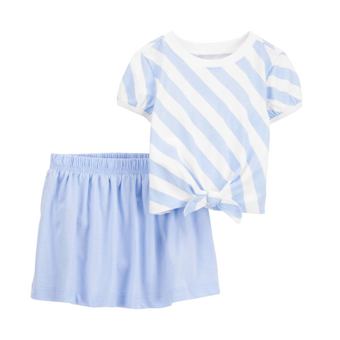 Conjunto Carters blusa manga corta a rayas y short celeste niña