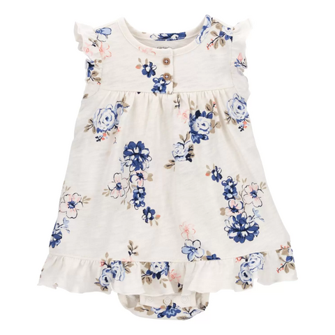 Carters Vestido sin manga con calzoncito floral y suéter celeste niña