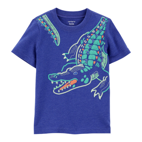 T-shirt Carter Playwear manga corta diseño de cocodrilo azul para niño