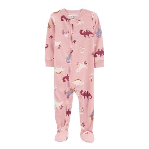 Pijama Carters con pies y zipper de dos vias diseño de dinosaurio rosada para niña