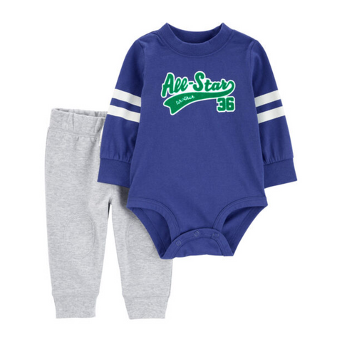 Conjunto Carters 2 piezas body diseño ALL-Star manga larga y pantalón´gris para niño