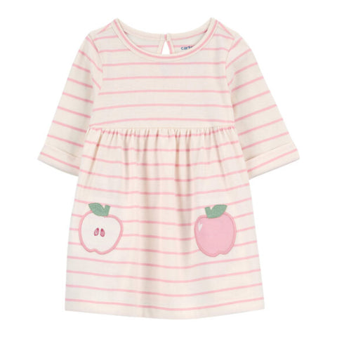 Vestido Carters manga larga rayado diseño de manzana y calzoncito para niña