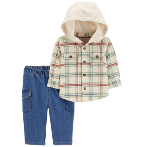 Conjunto 2 piezas Carter's camisa con capucha a cuadros y pantalón con elastico en la cintura para niño