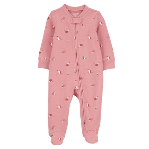 Pijama Carters con pies y zipper invertido al frente diseño de erizo color rosado para niña