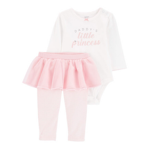 Conjunto Carters 2 piezas body manga larga y pantalon de tutu diseño Daddy s Princess blanco con rosado para niña