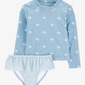 Traje de baño Carters 2 piezas: blusa manga larga y calzoncito  color azul de licra para niña