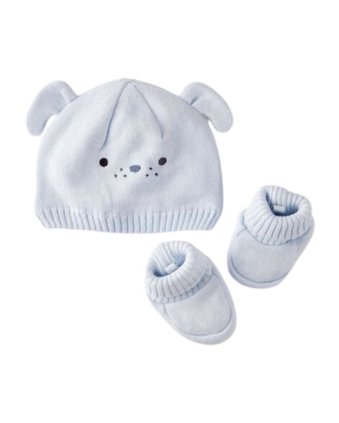 Caja de regalo Carters: gorrito y guantes diseño de perrito color celeste para niño